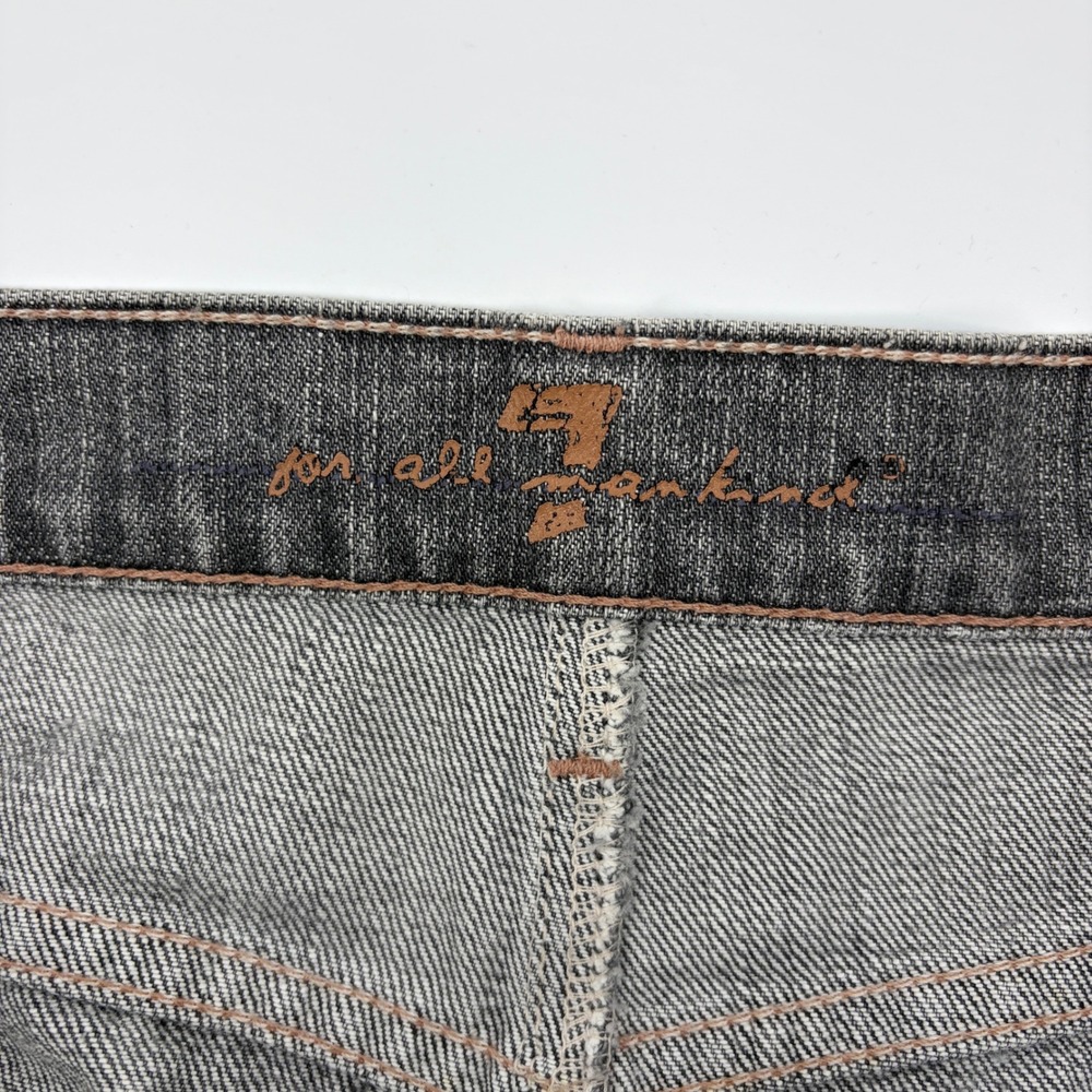 7 For All Mankind Skirt 32 Roxy Distressed Denim Mini Black Raw Hem Y2K 16" - Picture 2 of 7